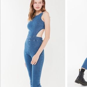 UO Jojo Denim Cut-out kick flare Jumpsuit